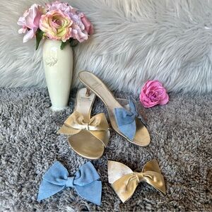 Moschino Kitten Heels Changing Bow Blue Gold